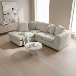 Abakus Direct Jumbo Chenille Corner Left Sofa with Plush Chaise Extension in White - thumbnail 3