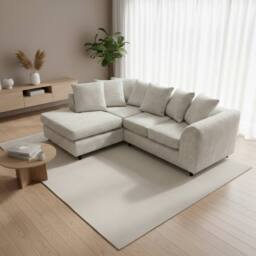 Abakus Direct Jumbo Chenille Corner Left Sofa with Plush Chaise Extension in White - thumbnail 6