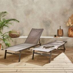 sweeek Set Of 2 Multi-position Deckchairs Textilene & Steel in Brown - thumbnail 6