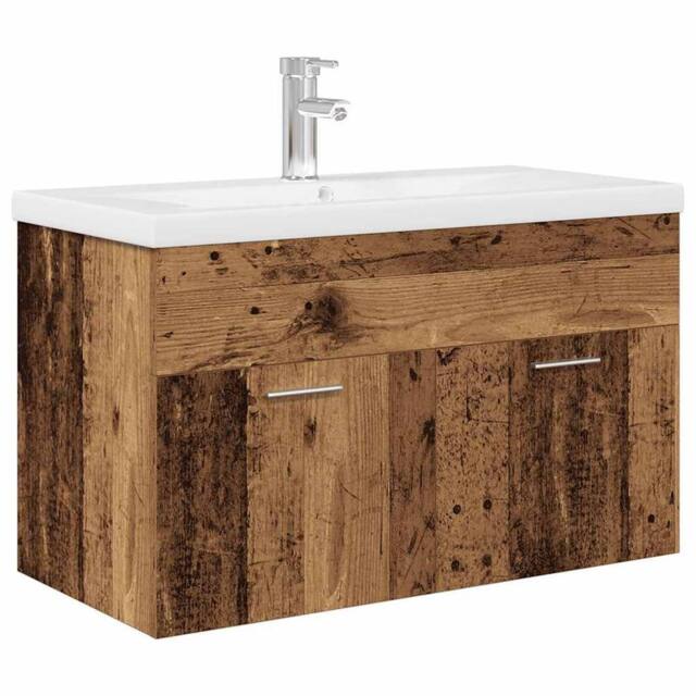 Berkfield Home Sink Cabinet with Built-in Basin & Faucet Old Wood in Brown - image 1