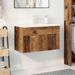 Berkfield Home Sink Cabinet with Built-in Basin & Faucet Old Wood in Brown - thumbnail 3