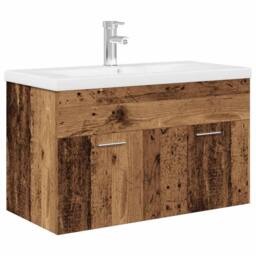 Berkfield Home Sink Cabinet with Built-in Basin & Faucet Old Wood in Brown - thumbnail 1