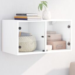 Berkfield Home Wall Cabinet with Glass Doors White 68.5x37x35 cm - thumbnail 1
