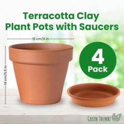 volila 15cm Terracotta Plant Pots with Saucer for Flowers, Herbs & Plants - Pack of 4 - Size: Large - thumbnail 3