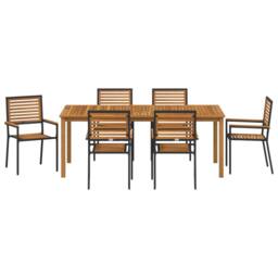 Berkfield Home 7 Piece Garden Dining Set Black Poly Rattan Acacia - thumbnail 7