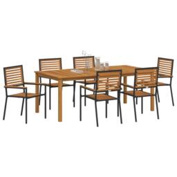 Berkfield Home 7 Piece Garden Dining Set Black Poly Rattan Acacia - thumbnail 3