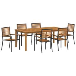 Berkfield Home 7 Piece Garden Dining Set Black Poly Rattan Acacia - thumbnail 2