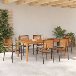 Berkfield Home 7 Piece Garden Dining Set Black Poly Rattan Acacia - thumbnail 4