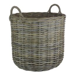 Red Hamper Rattan Tall Round Fireside Grey Rattan Log Basket in Brown