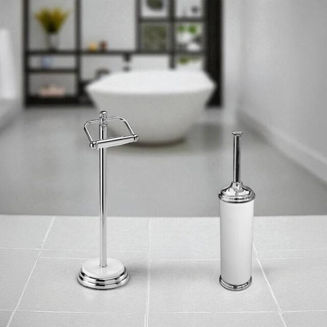 Showerdrape Opera 2 Piece Bathroom Accessory Set Toilet Roll Holder & Toilet Brush in White - image 1