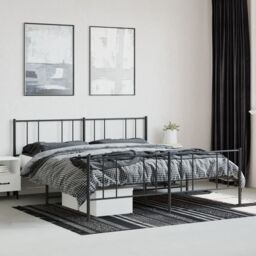 Berkfield Home Metal Bed Frame with Headboard & Footboard Black 180x200 cm Super King - thumbnail 4