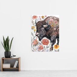 "Artery8 Stylised Majestic Bison in Spring Wildflowers Wall Art Print in Brown - Size: W12"" x H16""" - thumbnail 4