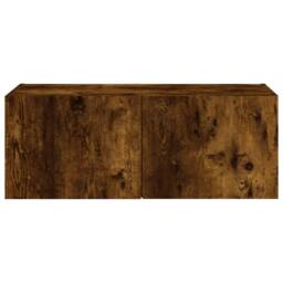 Berkfield Home TV Wall Cabinet with LED Lights Smoked Oak 80x35x31 cm in Brown - Size: 80 x 35 x 31 cm - thumbnail 9