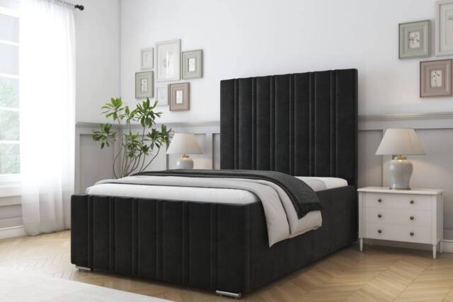 "Sloomy Radcliffe Plush Frame-Mattress - 50"" Upholstered Headboard in Black - Size: Super King" - image 1