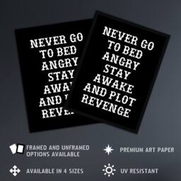 "Artery8 Never Go To Bed Angry Plot Revenge Funny Advice Wall Art Print in Black - Size: W12"" x H16""" - thumbnail 2