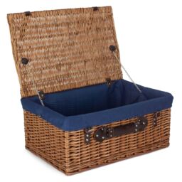 Red Hamper Wicker 56cm Double Steamed Picnic Hamper Basket with Cotton Lining in Blue