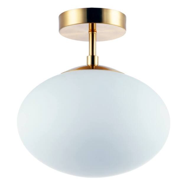 Happy Homewares Designer Oval White Glass Globe Bathroom Ceiling Lamp in Antique Brass in Metallic Gold - image 1