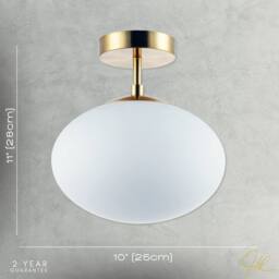 Happy Homewares Designer Oval White Glass Globe Bathroom Ceiling Lamp in Antique Brass in Metallic Gold - thumbnail 7