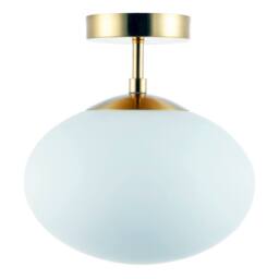Happy Homewares Designer Oval White Glass Globe Bathroom Ceiling Lamp in Antique Brass in Metallic Gold - thumbnail 5