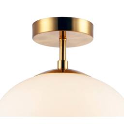 Happy Homewares Designer Oval White Glass Globe Bathroom Ceiling Lamp in Antique Brass in Metallic Gold - thumbnail 3