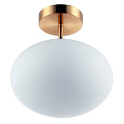 Happy Homewares Designer Oval White Glass Globe Bathroom Ceiling Lamp in Antique Brass in Metallic Gold - thumbnail 4
