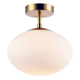 Happy Homewares Designer Oval White Glass Globe Bathroom Ceiling Lamp in Antique Brass in Metallic Gold - thumbnail 2