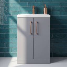 Balterley Bathroom Vanity Basin Unit, Copper Handles, 600mm, Satin Grey - thumbnail 5