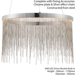 Loops LED Ceiling Pendant Light 30W Warm White CHROME & Silver Chain Luxury Lamp - thumbnail 2