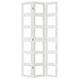 Berkfield Home Room Divider 3 Panels White Solid Wood Paulownia - thumbnail 5
