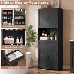 Costway Modern Bathroom Cabinet Wooden Storage Cabinet w/ 4 Doors & 1 Drawer in Black - thumbnail 8