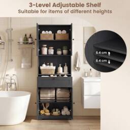 Costway Modern Bathroom Cabinet Wooden Storage Cabinet w/ 4 Doors & 1 Drawer in Black - thumbnail 9