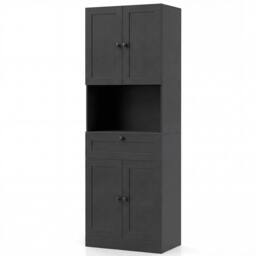 Costway Modern Bathroom Cabinet Wooden Storage Cabinet w/ 4 Doors & 1 Drawer in Black - thumbnail 3