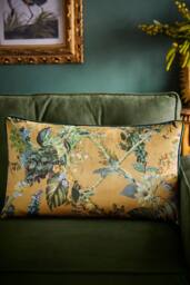 Laurence Llewelyn-Bowen 'Cotswold Fantasia Dawn' Floral Print Velvet Rectangular Filled Cushion in Gold - Size: 30 cm x 50 cm