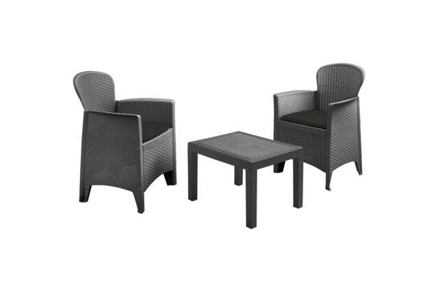 idooka Garden Furniture Set Table Chairs 3 Piece Bistro Set Patio Outdoor Rattan Style in Dark Grey - image 1