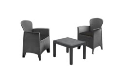 idooka Garden Furniture Set Table Chairs 3 Piece Bistro Set Patio Outdoor Rattan Style in Dark Grey