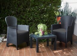 idooka Garden Furniture Set Table Chairs 3 Piece Bistro Set Patio Outdoor Rattan Style in Dark Grey - thumbnail 2
