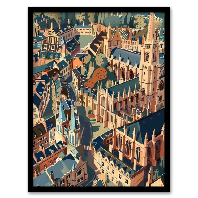 "Artery8 Oxford Cityscape Artwork Christ Church Cathedral Framed Art Print in Beige - Size: W12"" x H16""" - image 1