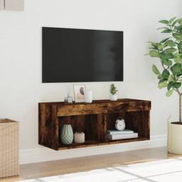 Berkfield Home TV Cabinet with LED Lights Smoked Oak 80x30x30 cm in Brown - Size: 80 x 30 x 30 cm - thumbnail 5
