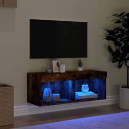 Berkfield Home TV Cabinet with LED Lights Smoked Oak 80x30x30 cm in Brown - Size: 80 x 30 x 30 cm - thumbnail 3
