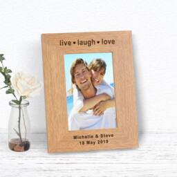 Uniqueful Personalised Live Laugh Love Wood Picture Frame 6x4 Anniversary Couple in Brown - thumbnail 1