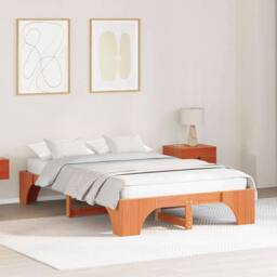 Berkfield Home Traditional Wood Bed Frame Wax brown Solid wood 140 x 190 cm Durable - thumbnail 2