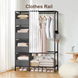 FLAVORA Metal Clothes Rail Storage Garment Shelf Heavy Duty Black - thumbnail 2