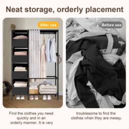 FLAVORA Metal Clothes Rail Storage Garment Shelf Heavy Duty Black - thumbnail 4