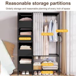 FLAVORA Metal Clothes Rail Storage Garment Shelf Heavy Duty Black - thumbnail 3