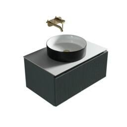 Bathroom Kingdom Flauto Smoked Sage Wall Hung Basin Vanity 600mm in Dark Green - thumbnail 1