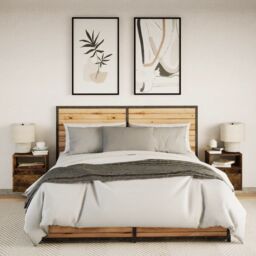 Berkfield Home Wall-mounted Bedside Cabinets with LED Lights 2 pcs Smoked Oak in Brown - thumbnail 5