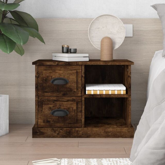 Berkfield Home Bedside Cabinet Smoked Oak 60x35.5x45 cm in Brown - image 1