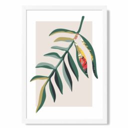 ARTZE Tropical Leaf Green & Red Minamilist Framed Print SIZE: A3 with White Frame - Size: A4 - thumbnail 1