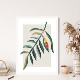 ARTZE Tropical Leaf Green & Red Minamilist Framed Print SIZE: A3 with White Frame - Size: A4 - thumbnail 2