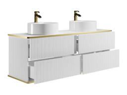 Vente-unique Fluted Wall-Hung Bathroom Unit With Gold Trim, Round Double Countertop in White - thumbnail 6